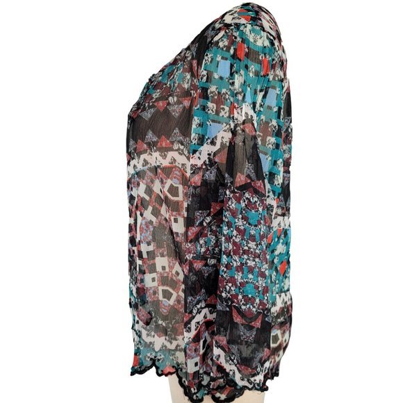 Jessica Simpson Large Black White 3/4 Sleeve Sheer Embroidered Edging Blouse Top - Picture 2 of 4